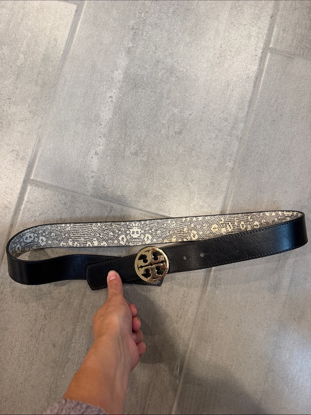 Tory Burch Black Suede Belt with Gold Logo Buckle